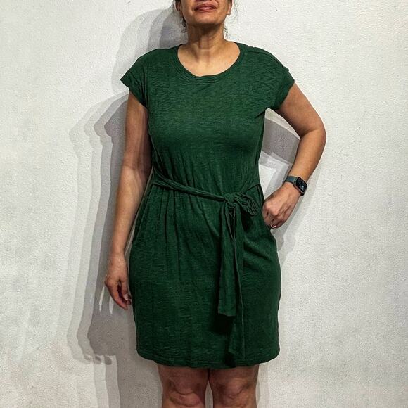 J. Crew Green Short Sleeve Tie Waist T Shirt Dress Sz M - Picture 1 of 11